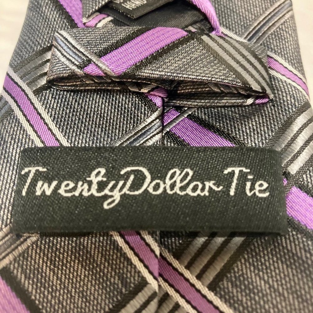 Twenty Dollar Tie, Hand Made, 100% Silk, 3.25x65, Purple/Bk
